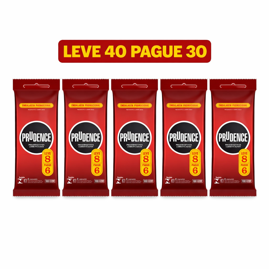 Kit Leve 40 Pague 30 Preservativo Camisinha Tradicional Lubrificado C/8un cada Embalagem 5pct - Prudence