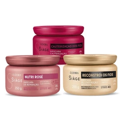 Eudora Kit Máscara Capilar Siàge: Cauterização dos Fios 250g + Reconstrói os Fios 250g + Nutri Rosé 250g