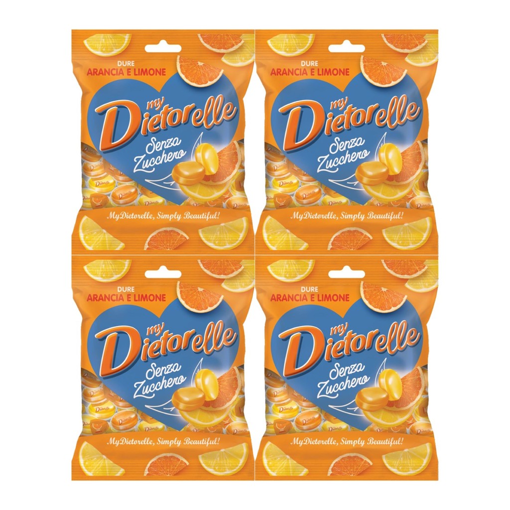 Kit c/ 4und Bala DIETORELLE Arancia e Limone c/ Stévia 70g