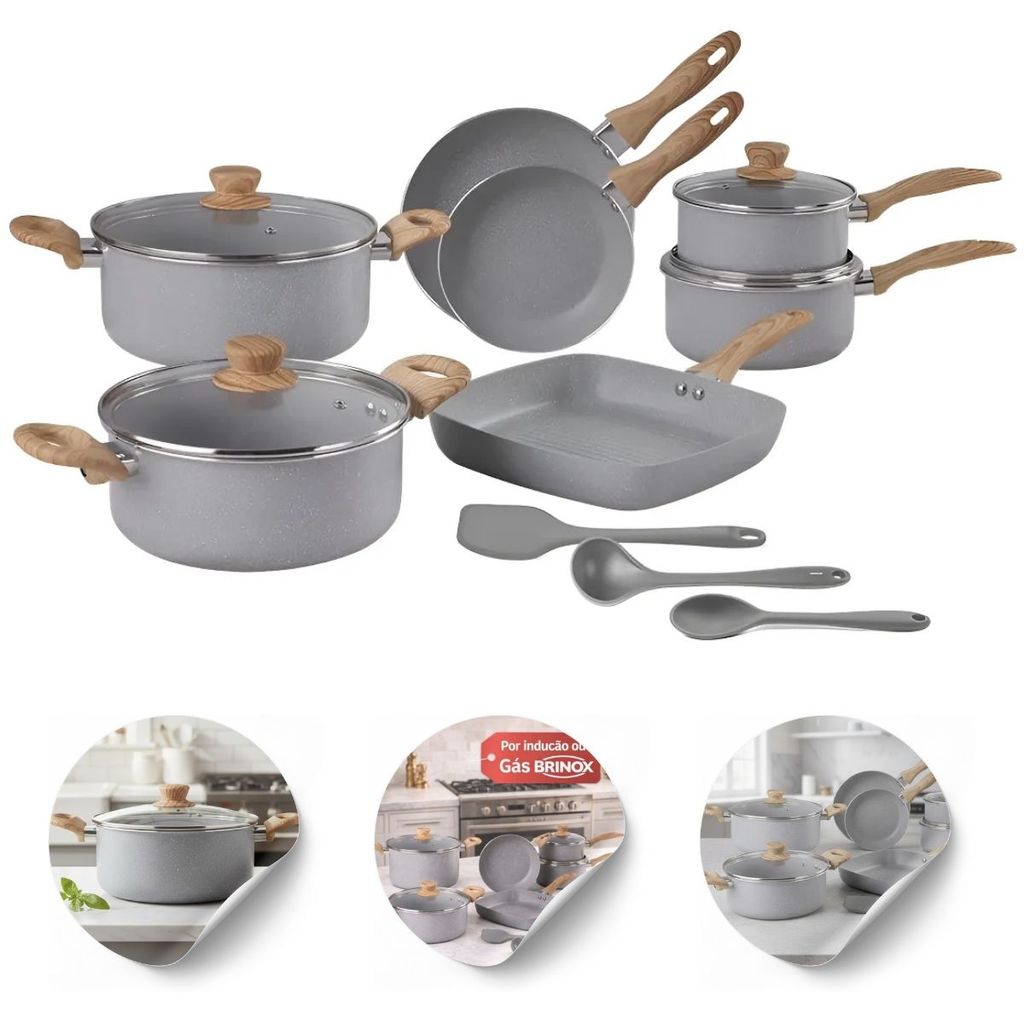 Conjunto de Panelas Completo com 10 Utensílios Easy Gris - Brinox