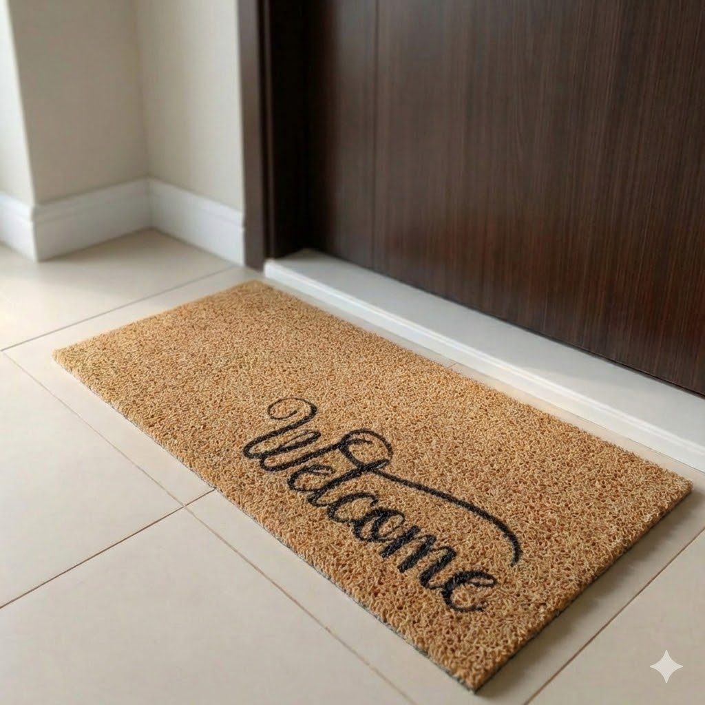 Tapete Capacho Vinil Welcome Bege para Porta 30×70 cm em Oferta na Shopee