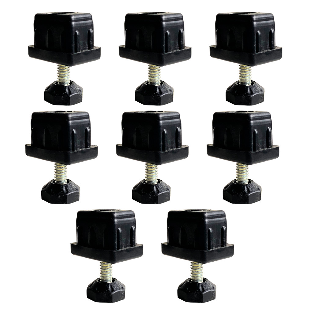 Kit Pé Nivelador 1/4 + Bucha Tampa Ponteira Sapata Metalon 30x20 - 8 Pçs