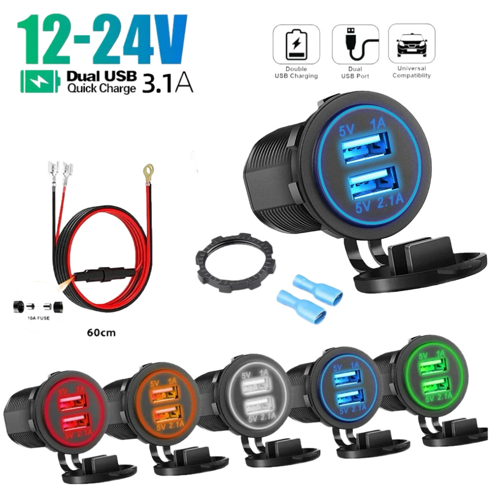 Carregador De Carro USB Duplo 5V 3.1A 12V Com Painel Adaptador De Energia À Prova D'água Tomada Para Veículo , Barco , C