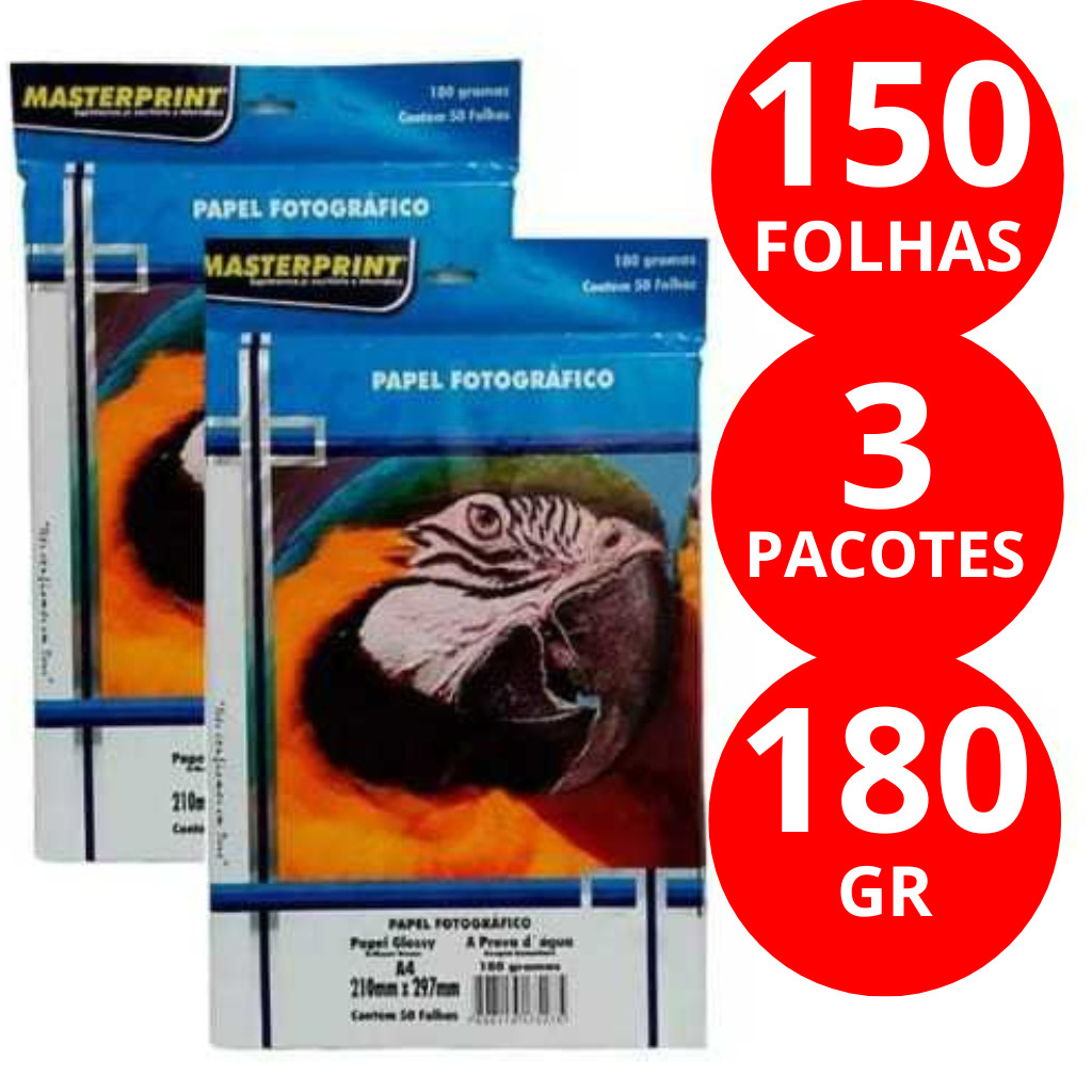 Papel Fotográfico 50/100/150 Folhas 180g A4 Glossy Brilhante à Prova D'água MASTERPRINT em Oferta na Shopee