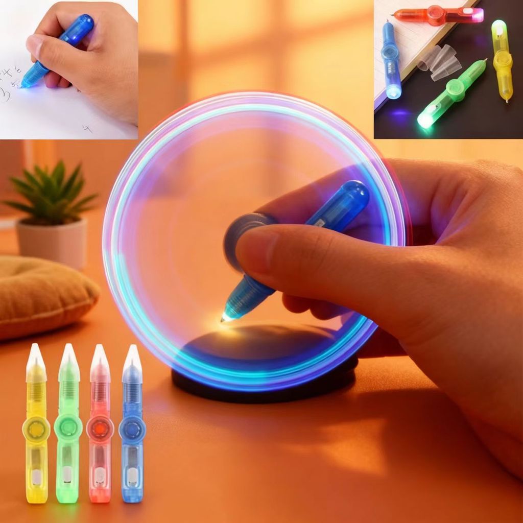 Caneta esferográfica luminosa LED girador de ponta do dedo 3 em 1 brinquedo de descompressão caneta portátil girador de