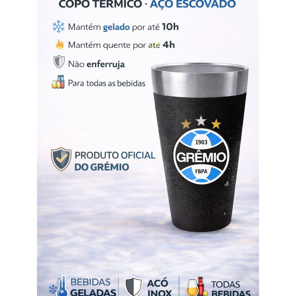 Copo Térmico Stone Inox 473ml Oficial Cerveja Chopp Time Grêmio Presente Azul