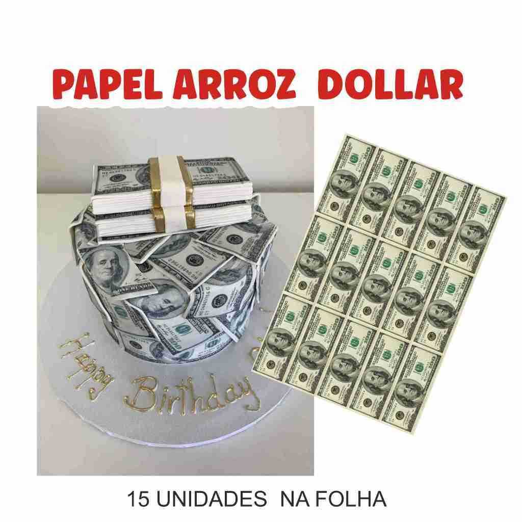 PAPEL DE ARROZ DOLLAR  BOLO FESTA  COMESTIVEL CONFEITARIA