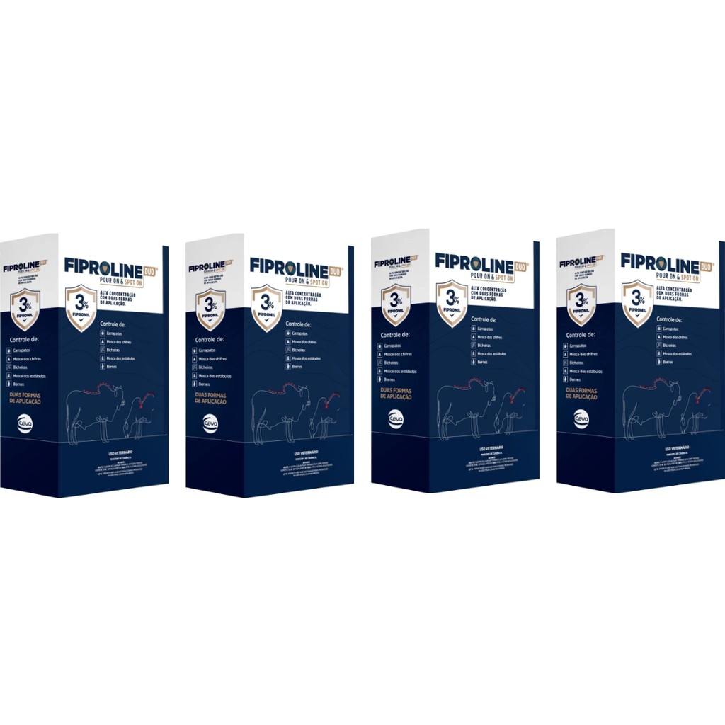 Fiproline Duo Pour On e Spot On 250ml - Ceva - 4 Unidades