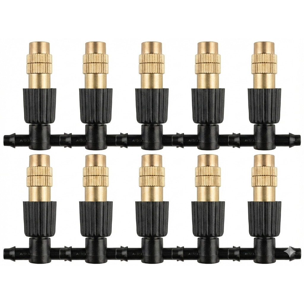 10 BICO NEBULIZADOR T REGULÁVEL NEVOA LATÃO P/ MICROTUBO 4MM