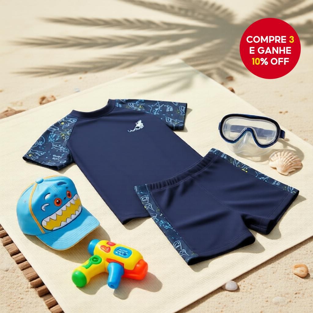 Conjunto de Natação UPF 50+ para Meninos | Maiô de Duas Peças de Secagem Rápida | Proteção Solar para Piscina e Praia