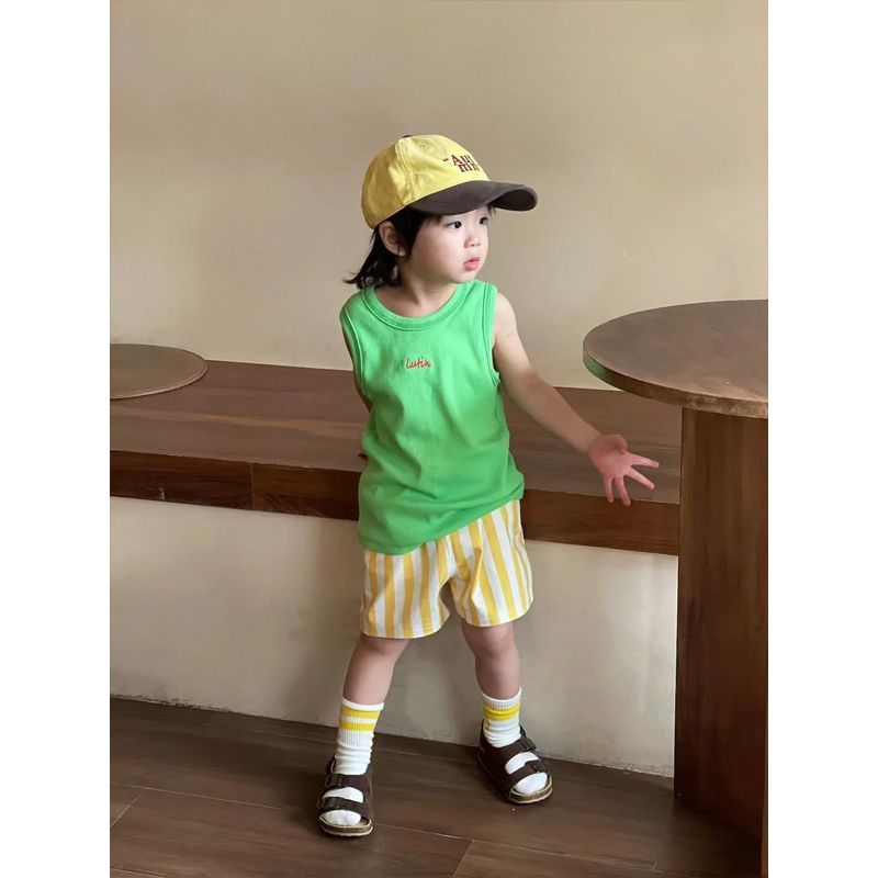 COD 2026 Roupas infantis coreanas Meninos Roupas de verão 2025 Novo estilo Ruffian Meninos bonitos Roupas infantis Colet