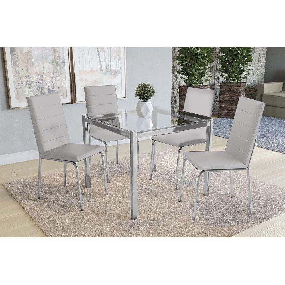 Sala de Jantar Completa Reno c/ Tampo de Vidro 90x90cm e 4 Cadeiras Amsterdã Cromada/Branco 106 - Kappesberg em Oferta na Shopee