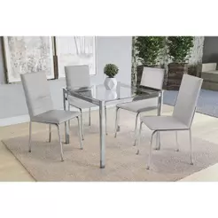 Sala de Jantar Completa Reno c/ Tampo de Vidro 90x90cm e 4 Cadeiras Amsterdã Cromada/Branco 106 - Kappesberg