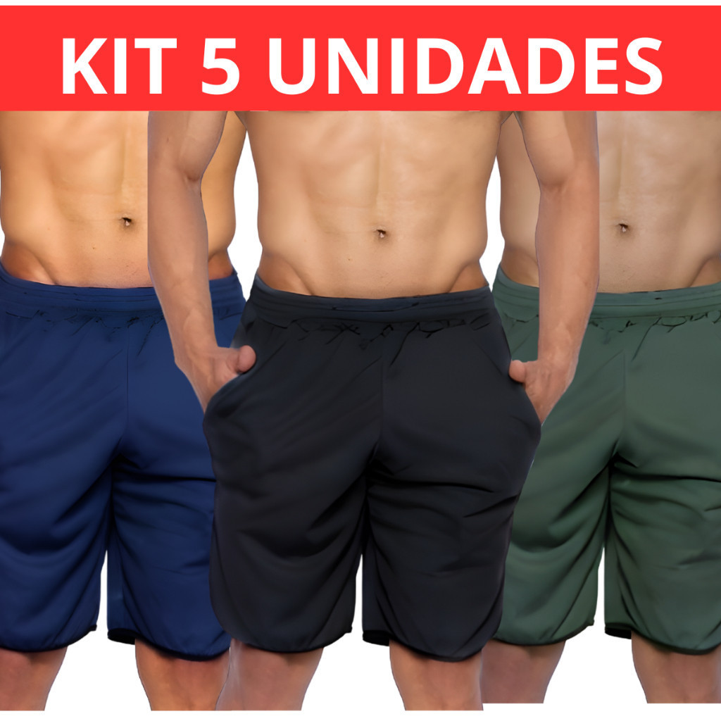 Kit com 5 bermudas Shorts masculino leve street Fitness para academia futebol atividade física masculina