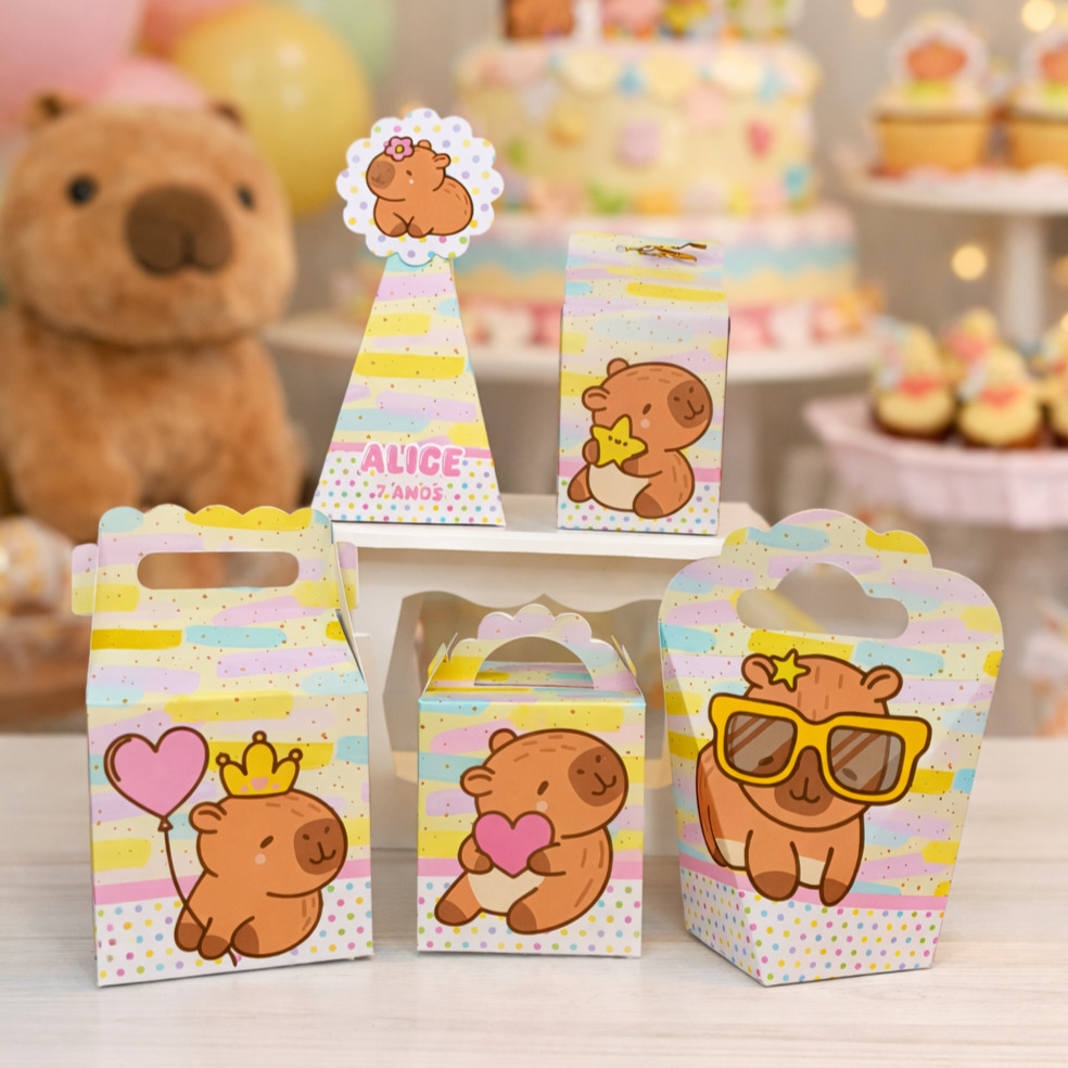 Caixinha Lembrancinha Festa Capivara Menina Aniversário Infantil Decoração