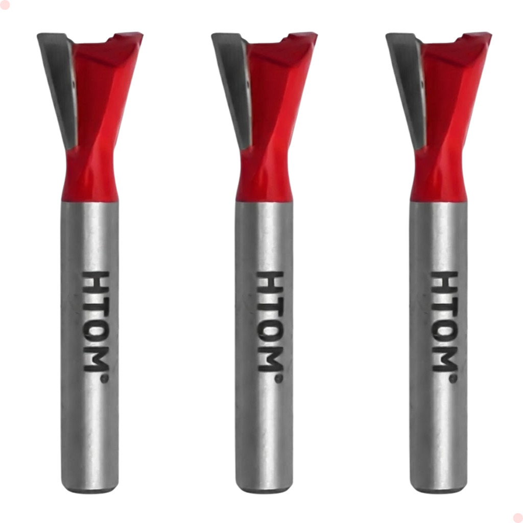 Jogo de 3 Fresas Rabo de Andorinha Htom 1/2 (12,70 mm) Haste de 1/4 Para Tupia Madeira