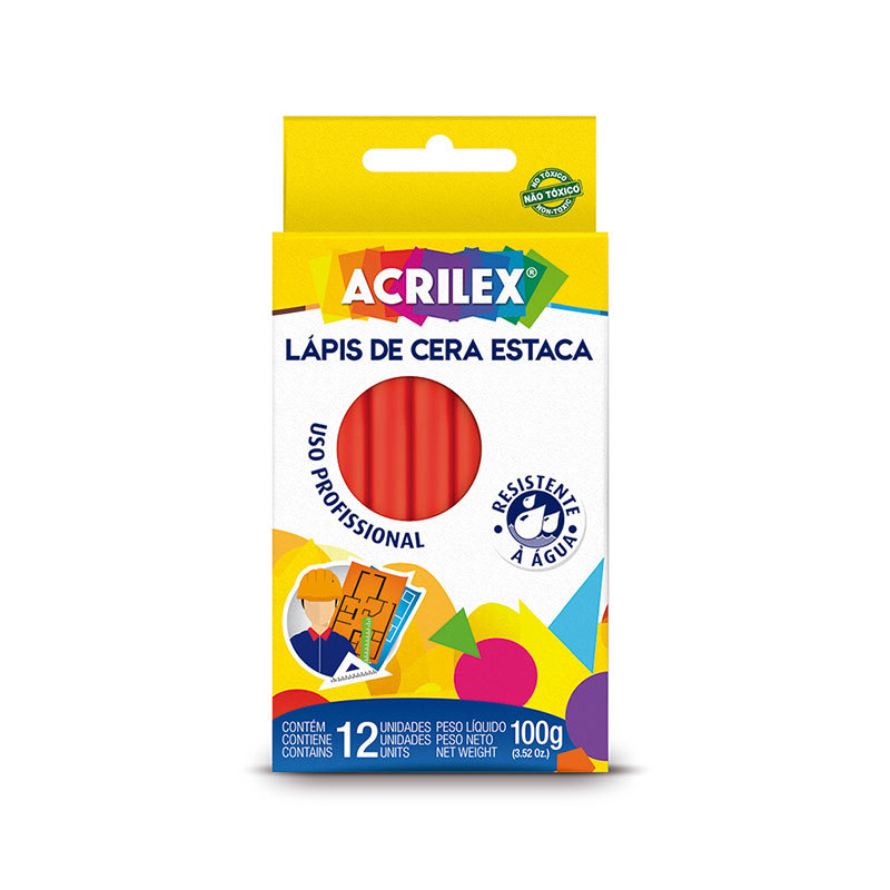 Giz de cera estaca vermelho 12 unidades 507 Acrilex