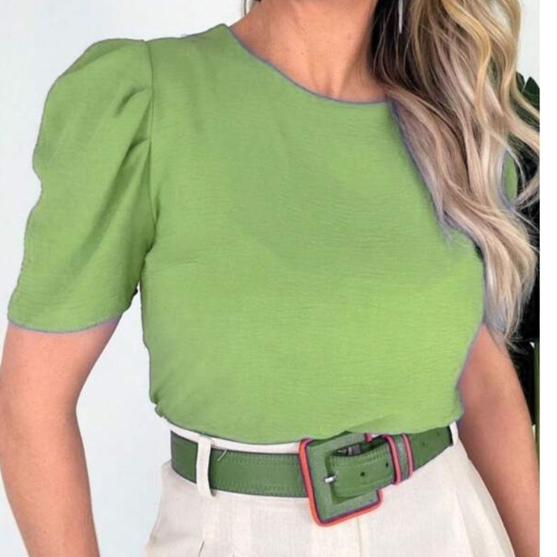 Blusa Feminina  Manga Curta Bufante  Tecido Confortável Básica Elegante para Trabalho e Casual G108