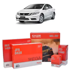 Kit 4 Filtros Wega Honda Civic 1.8 e 2.0 16v 2012 Até 2017