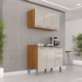 Cozinha Compacta 2 Peças 6 Portas 2 Gavetas Bella Cinamomo/Off White em Oferta na Shopee