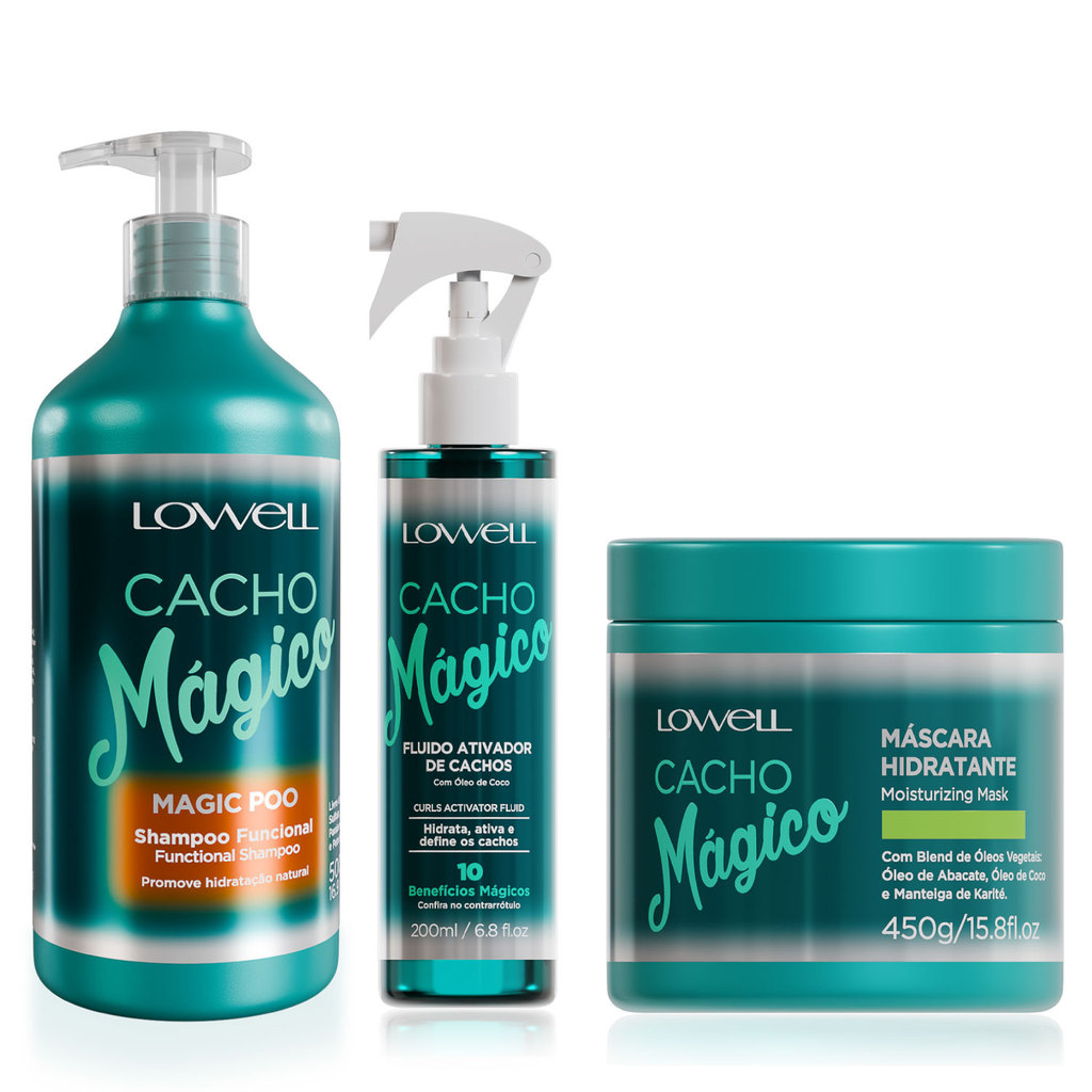 Kit Lowell Cacho Magico Shampoo, Mascara 450g e Ativador