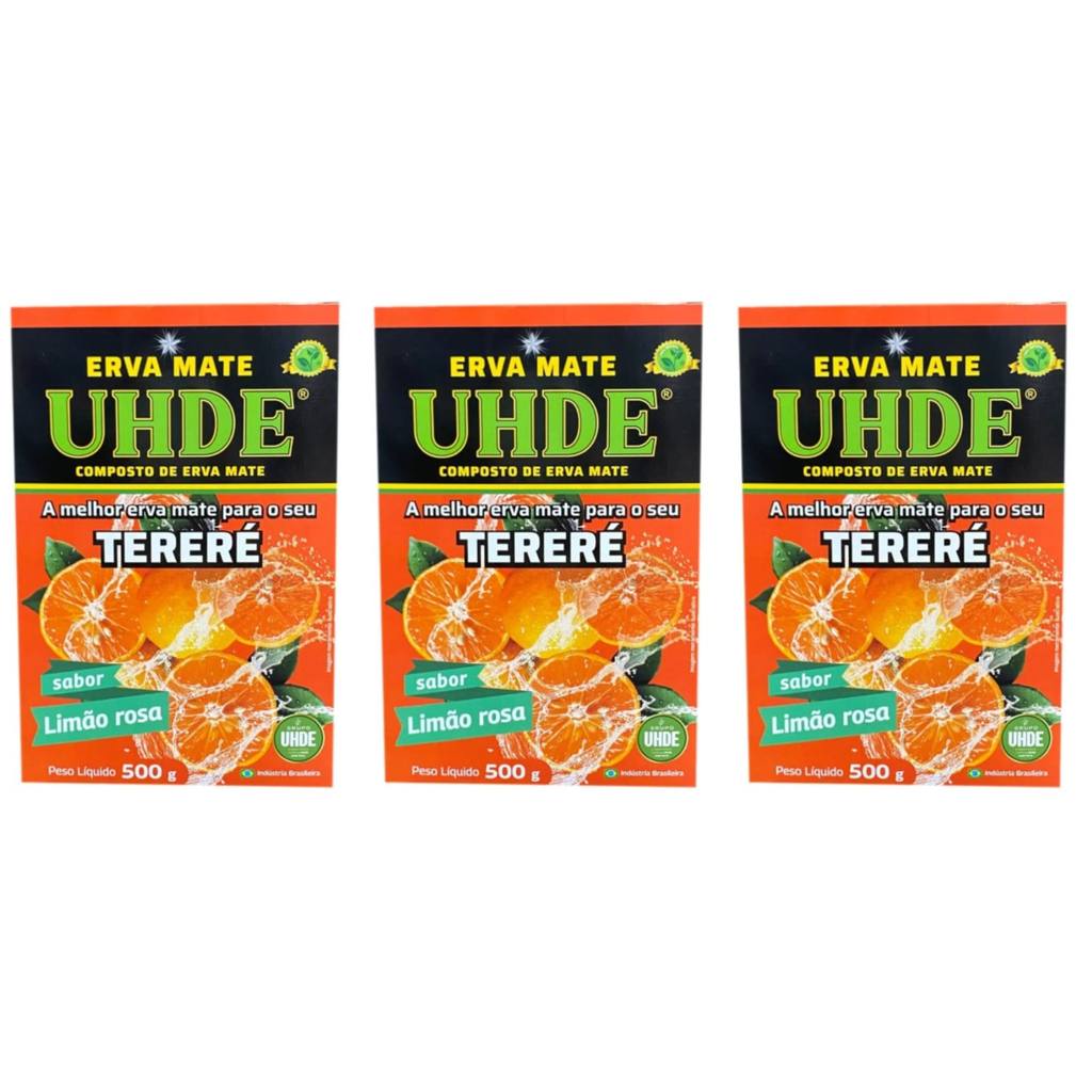 Erva Mate Tereré UHDE Sabor Limão Rosa 500g - 3 Unidades
