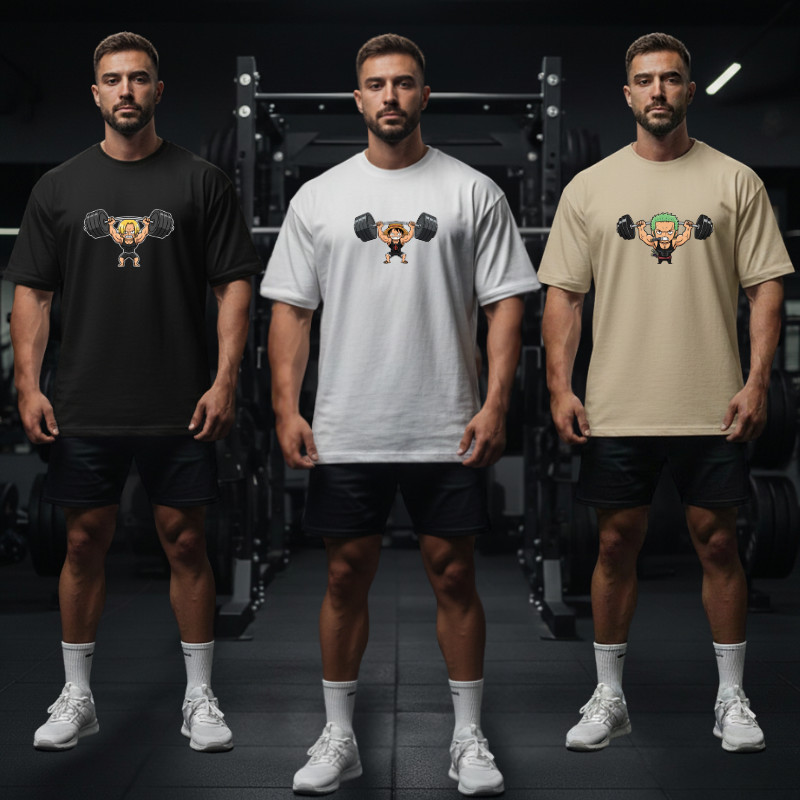 Kit 3 Camiseta Masculina Treino Academia Estampa Anime One piece Luffy Zoro Shanks