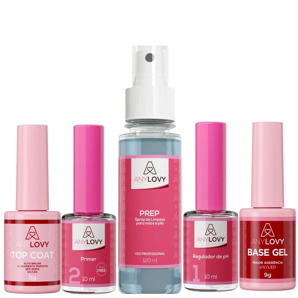 Kit Blindagem Anylovy - Base Gel Prep Top Coat PH Primer Alongamento Unhas