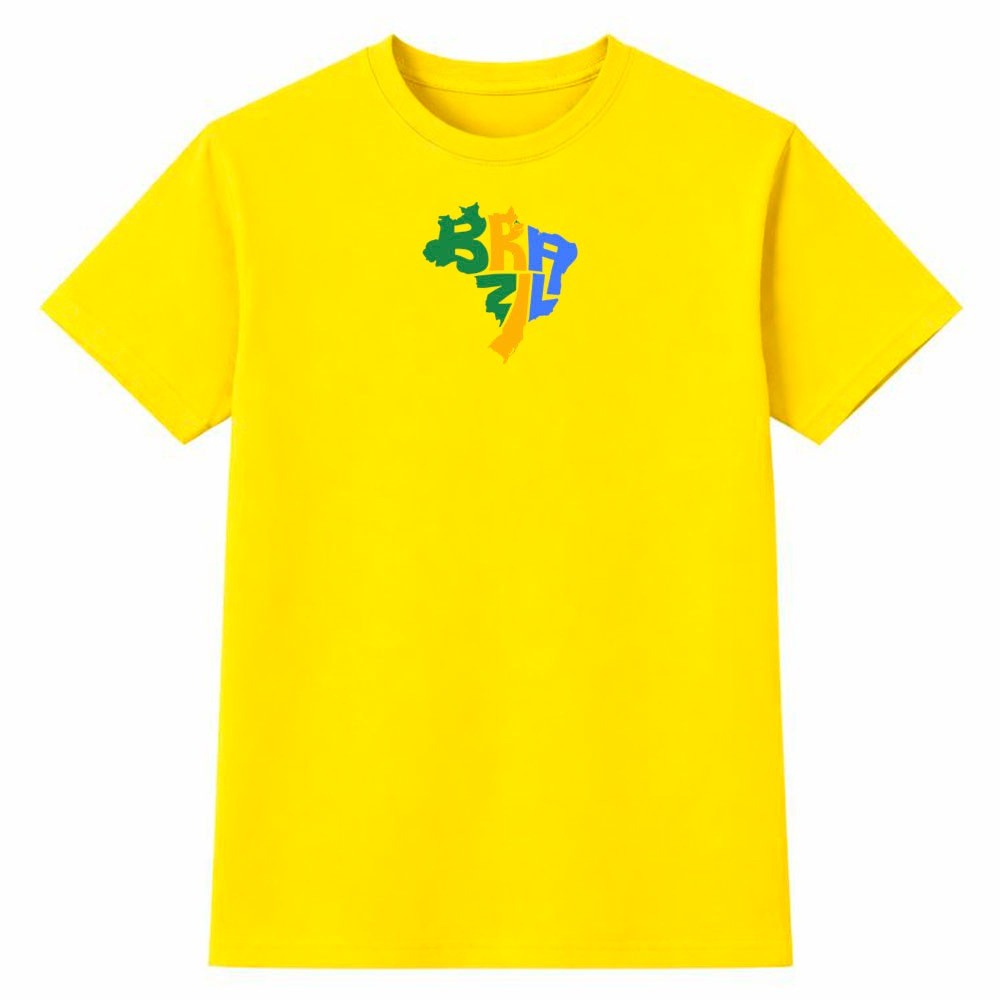 Camiseta Feminina 100% Algodão Camisa Brasil Arte Tipográfica Colorida Futebol Copa do Mundo