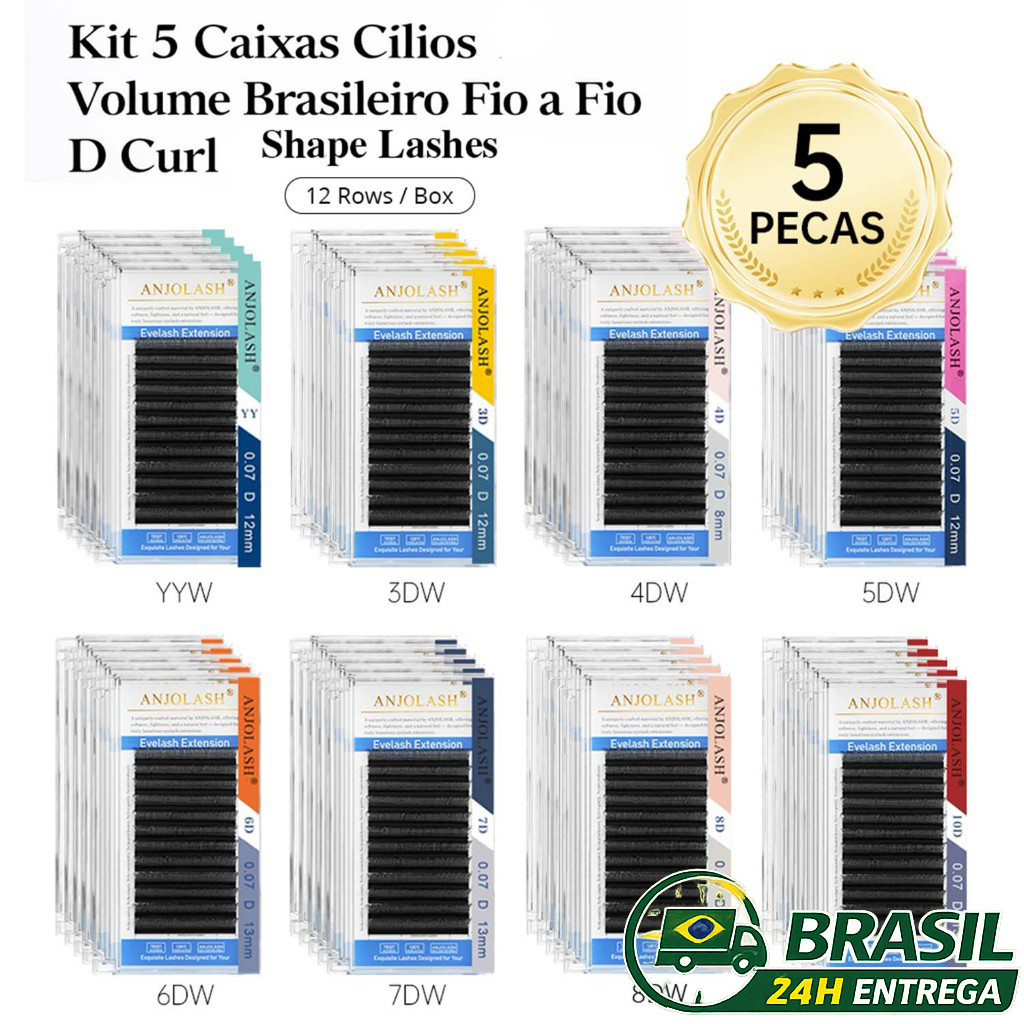 Kit 5 Caixas Cílios Y 5D Volume Brasileiro Efeito Cheio e Uniforme Curvatura D Lash Profissional em Oferta na Shopee
