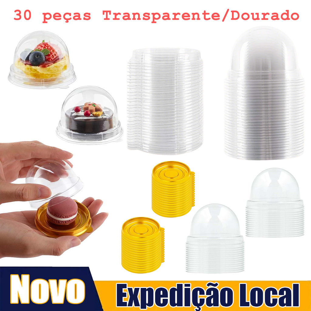30 Peças Recipientes de Bolo de Plástico com Tampas de Cúpula Transparente Caixas de Padaria Bandeja de Servir Bolo