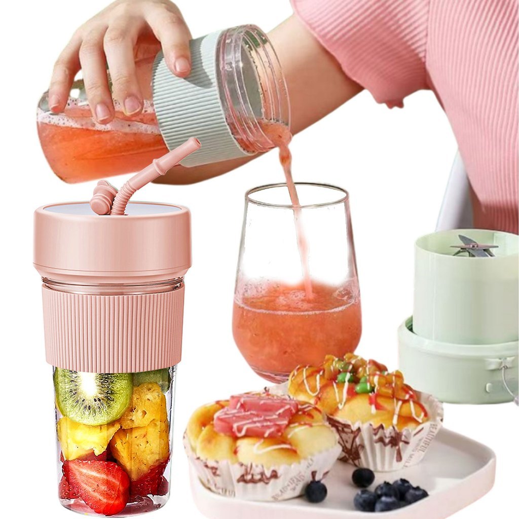 Liquidificador Portátil 350ml com Canudo-4 Lâminas Inox,Bateria Recarregável USB-C Para Smoothie e Sucos supercasa