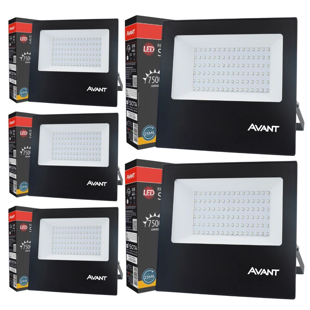 5 Refletor Led A Prova D'água Bivolt 100w Luz Amarela 3000k 7500 Lúmens Casa Comércio Avant em Oferta na Shopee