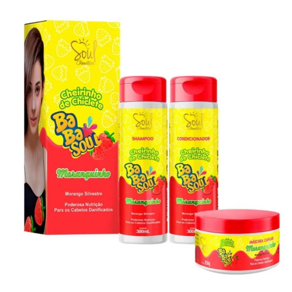 Kit Capilar 03  itens Babasoul Moranguinho Soul Cosméticos em Oferta na Shopee