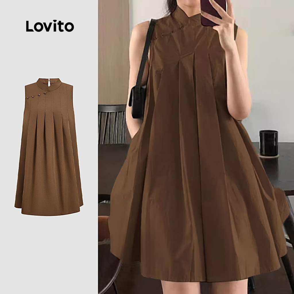 Lovito  Vestido Casual Novo Estilo Marrom Feminino Moda Primavera/verão Vestido Marrom para Mulheres. L171AD119 em Oferta na Shopee