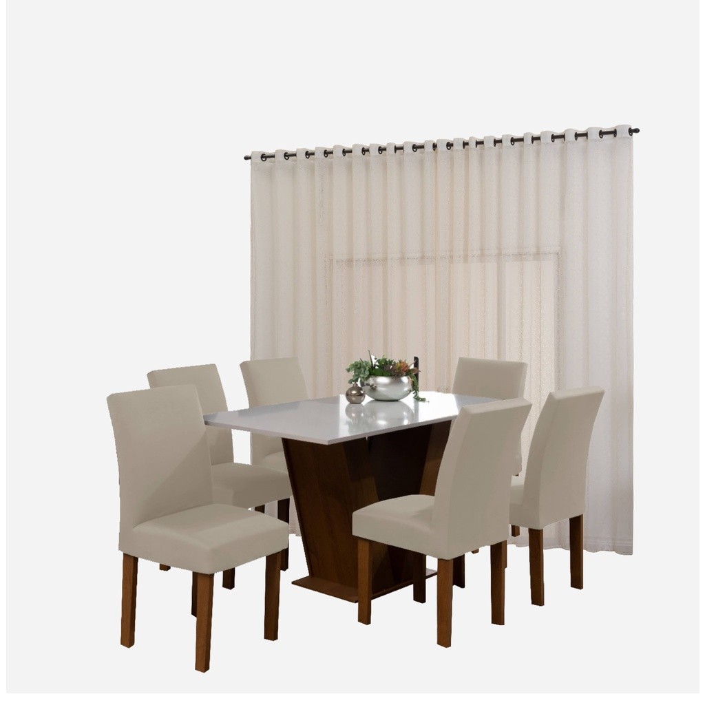 Kit Cozinha Cortina Renda 3,00M + 4 Capas De Cadeira Com Elástico Mesa Jantar