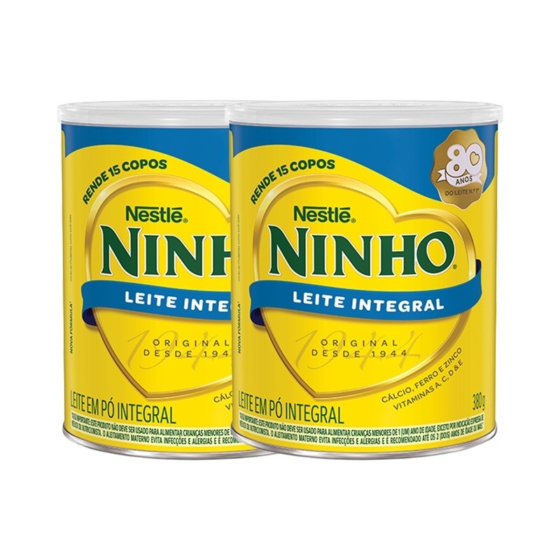 Kit Leite Em Pó Ninho Integral Lata 380G - 2 Unidades