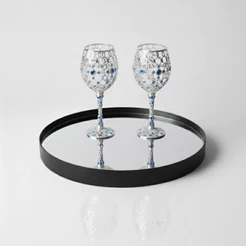 Bandeja Espelhada Decorativa Redonda 30cm Couro Ecológico Cantinho do Café