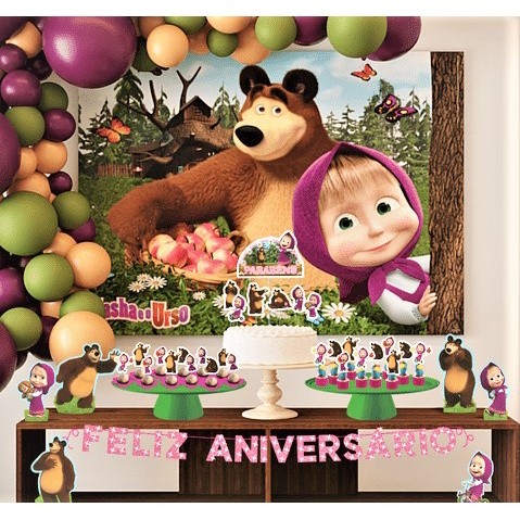 Painel Decorativo festa Masha e o Urso TNT 1,40 cm Resistente Aniversário