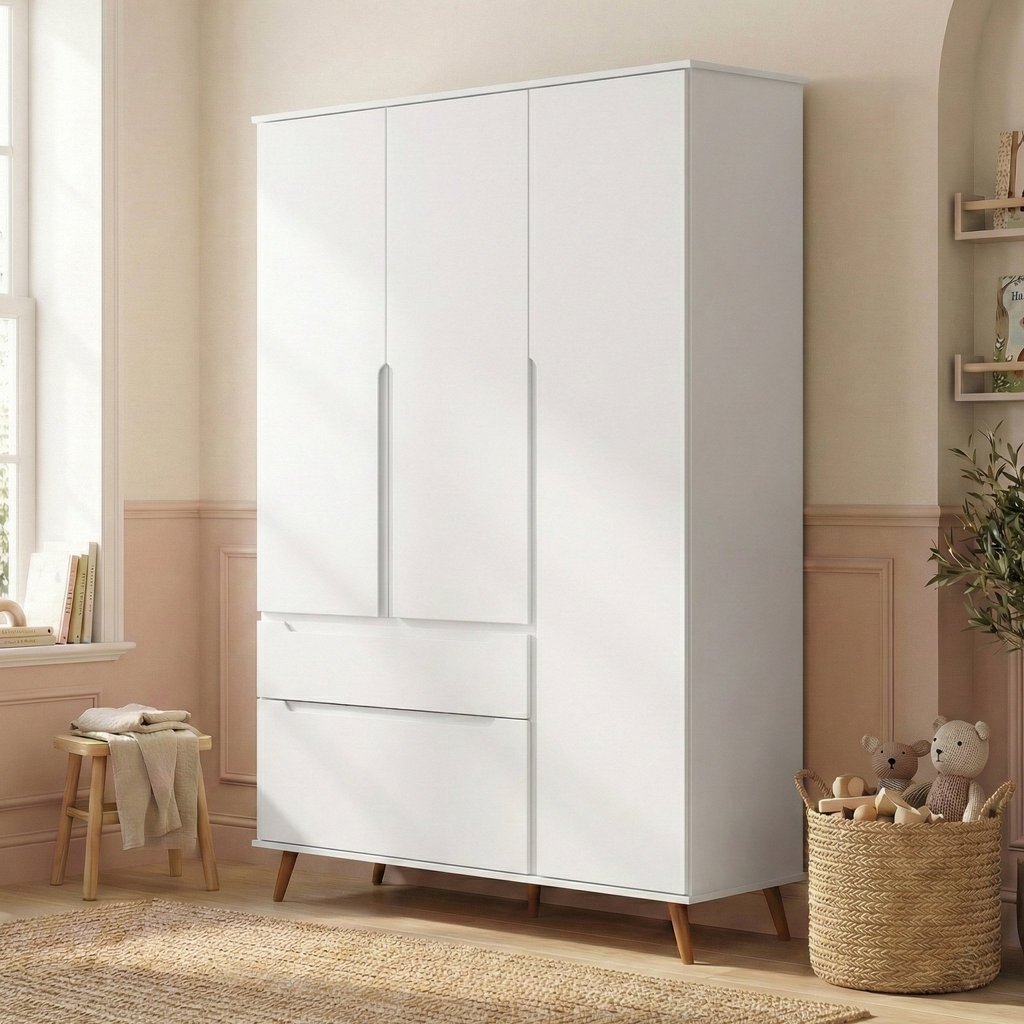 Guarda-Roupa Infantil 100% MDF 3 Portas e 2 Gavetas Retrô Melinda Branco Branco em Oferta na Shopee