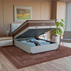 Cama Box Baú Viúva + Colchão Paris Molas Ensacadas Pocket - Couro Branco