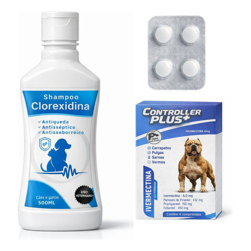 Kit Antipulgas Ivermectina 6mg + Shampoo Clorexidina - Sarna Vermes Carrapatos e Pulgas em Oferta na Shopee