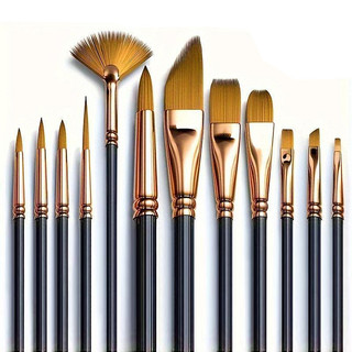 Kit com 12 Pincéis artísticos para pintura cerdas macias, aquarela, guache, pintura a óleo, acrílico