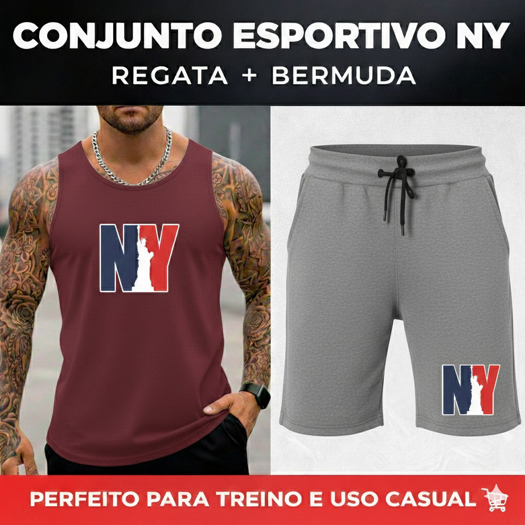 Kit Conjunto NY Regata e Bermuda Moletom PREMIUM Confortável Lançamento Toque Macio Envio Imediato