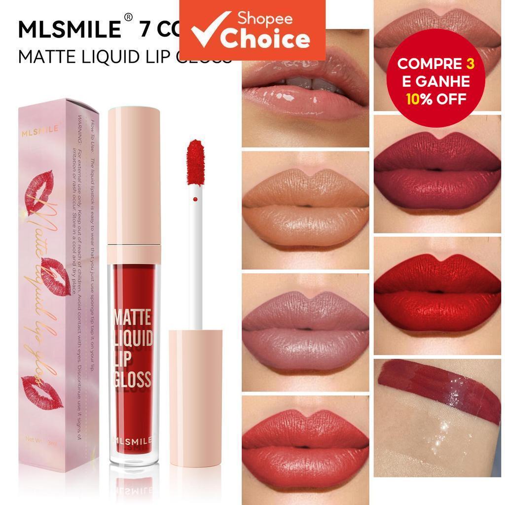 MLSMILE batom líquido à prova d'água e de longa duração, brilho labial hidratante e volumizador, não mancha a xícara. em Oferta na Shopee