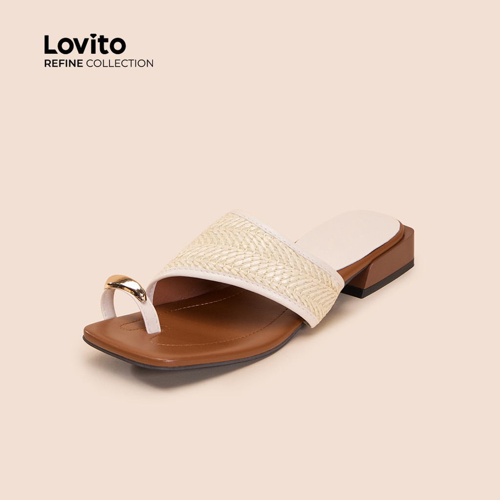 (Lovito Refine) Sandálias Vintage Estampadas Metal Retro - Chinelos de Moda para Todas As Estações Bege LR13E447 em Oferta na Shopee