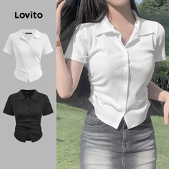 Lovito Canelada Casual Camisa Com Botões Franzidos Verão/primavera Para Mulheres L128ED445