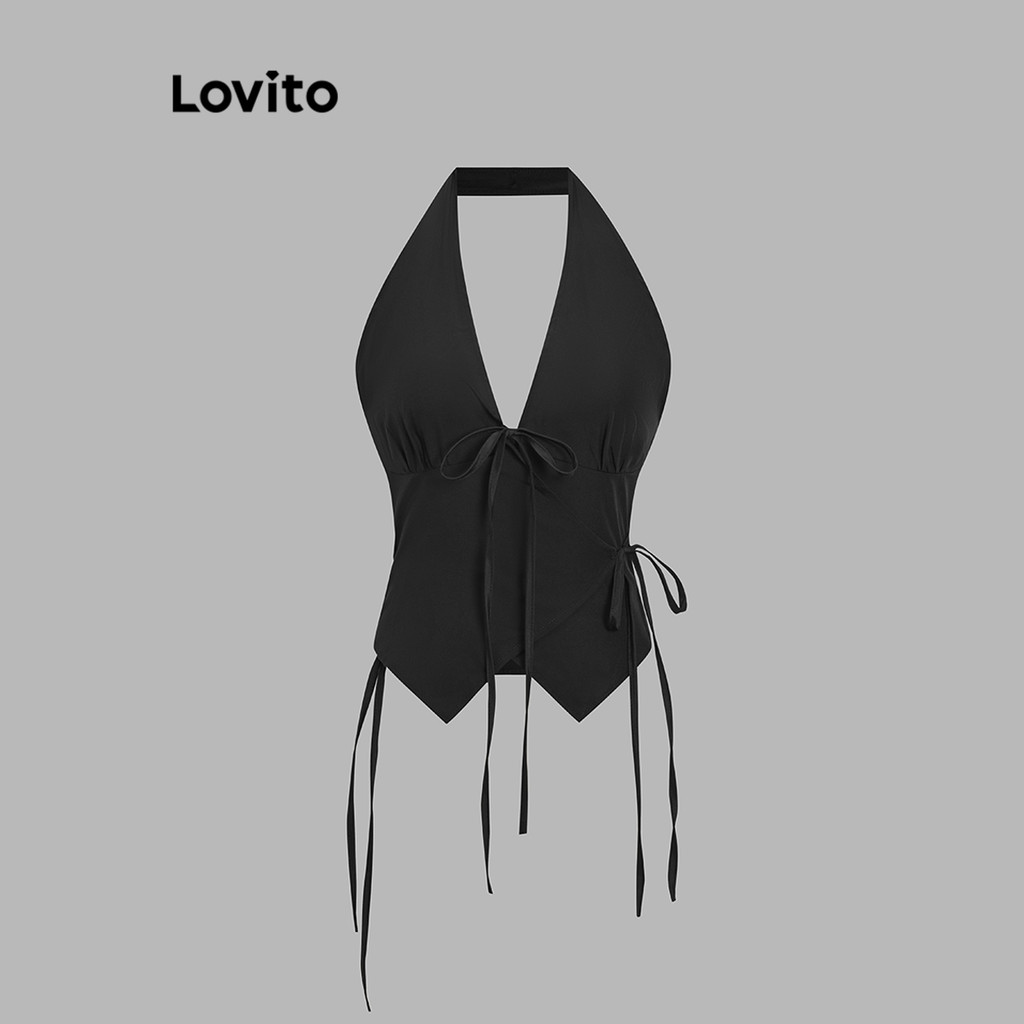 Lovito Regata Elegante Lisa Assimétrica Com Cadarço Para Mulheres L106AD389 em Oferta na Shopee