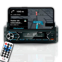 Auto Rádio Som Bluetooth MP3 Automotivo Carro 2 Usb Sd Card Fm 4x45w Rca H Tech Com Suporte para Celular e com Controle
