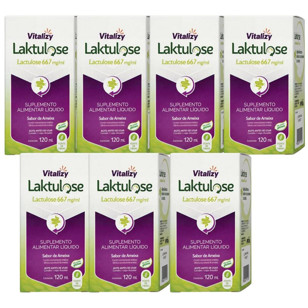 KIT Lactulose 7 Caixas de 120ml cada Vitalizy 667mg/ml  Ameixa Regulador Intestinal Sem Glúten Fonte De Fibras Natural